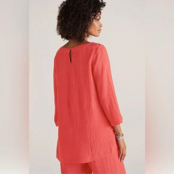 Soft Surroundings SET Oceo Gauze Deep Sea Coral Tunic Wide-Leg Pants NWT Size XL - Picture 4 of 7